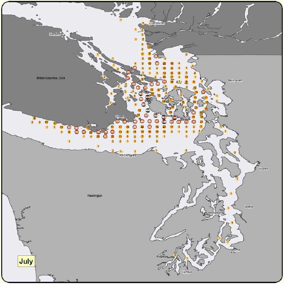 July sighting map